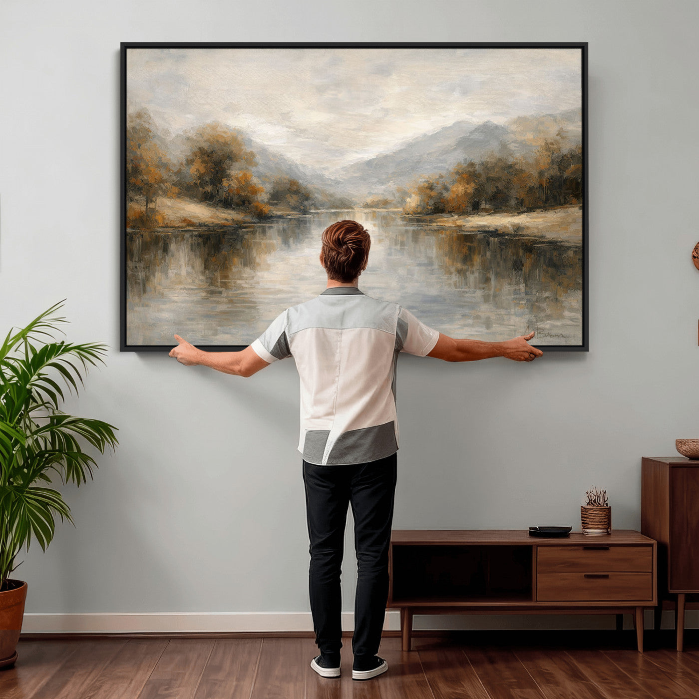 62194542-MGV-CV-36X24 - Abstract Landscape Wall Art Canvas Print, Modern Lake Printing Wall Decor for Contemporary Interiors