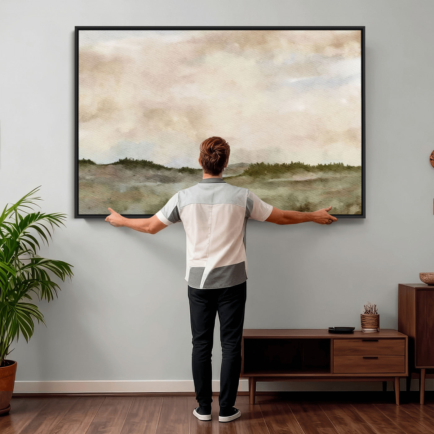 13578069-MGV-CV-36X24 - Abstract Landscape Wall Art Canvas Print, Watercolor Pastoral Landscape Painting Wall Decor for Modern Farmhouse Interiors