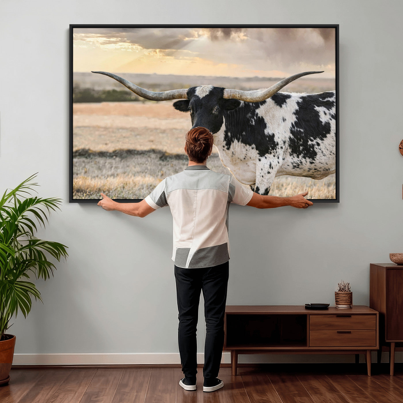 49350433-MGV-CV-36X24 - Texas Longhorn Bull Rustic Wall Art Canvas Print, Western Cattle Photography Canvas Print, Ranch Farm Animal Western Art Printing