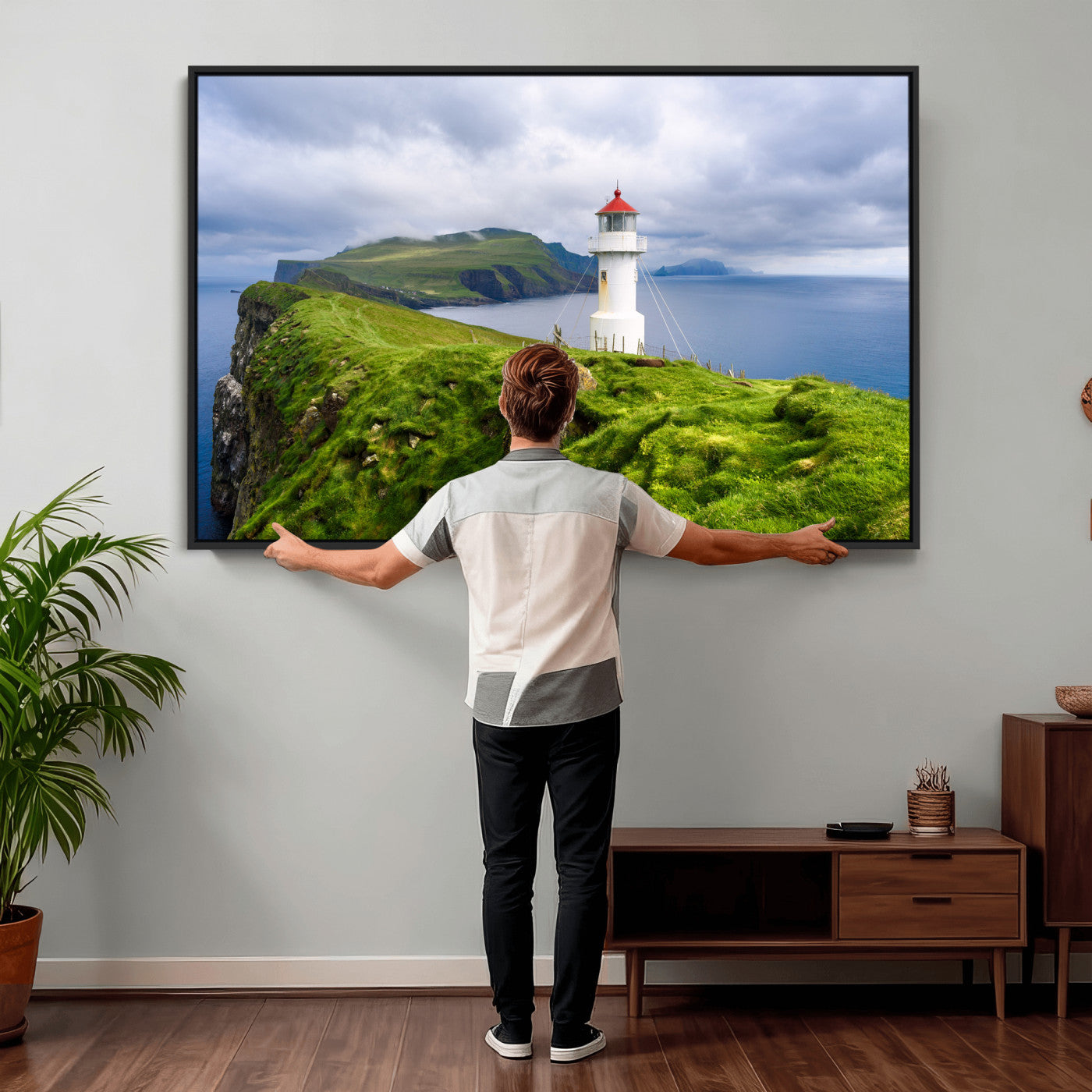 10680390-MGV-CV-36X24 - Coastal Lighthouse Wall Art Canvas Print, Cliffside Ocean Landscape Canvas Print, Scandinavian Coastal Decor for Living Room