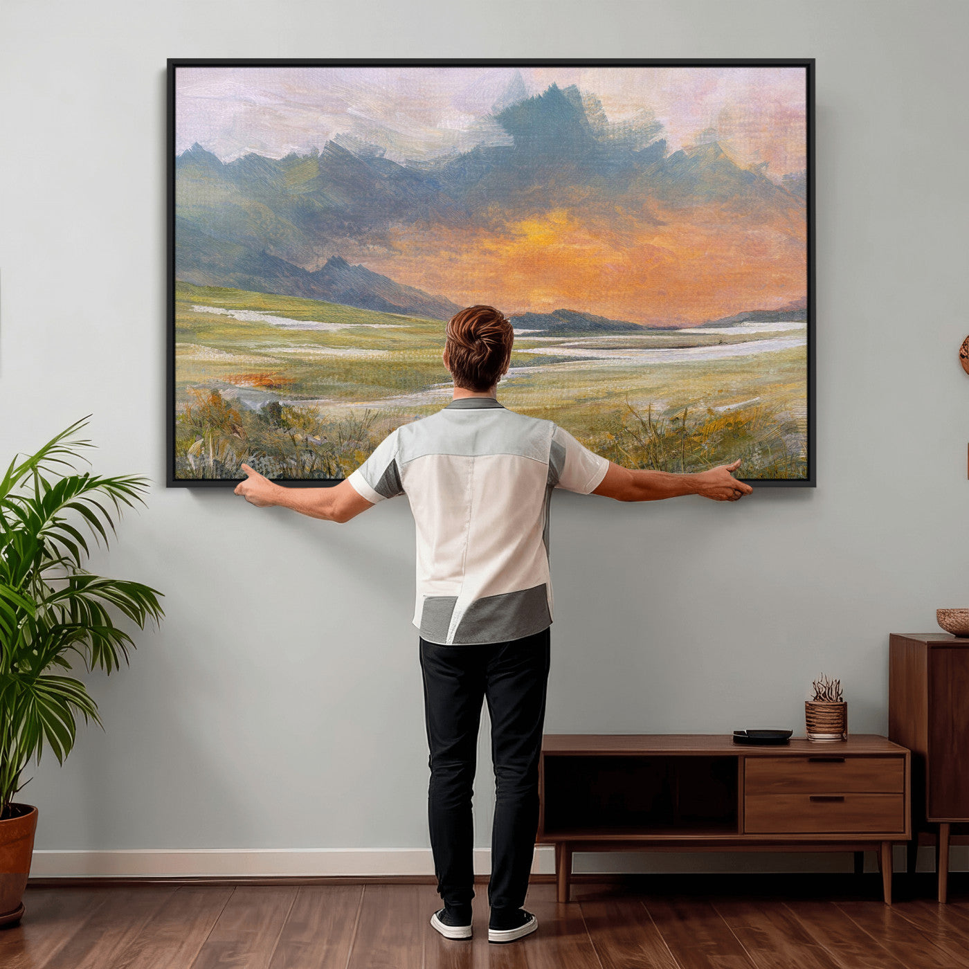39892091-MGV-CV-36X24 - Mountain Sunset Wall Art Canvas Print Vintage Landscape Panorama Rustic Nature Decor