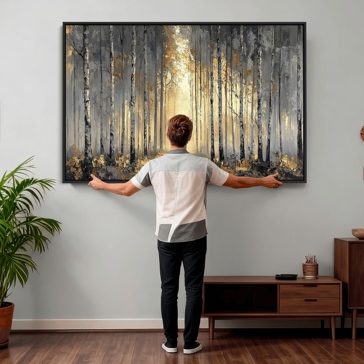 41017042-MGV-CV-36X24 - Abstract Birch Forest Wall Art Canvas Print – Modern Neutral Woodland Landscape Artwork for Living Room Decor