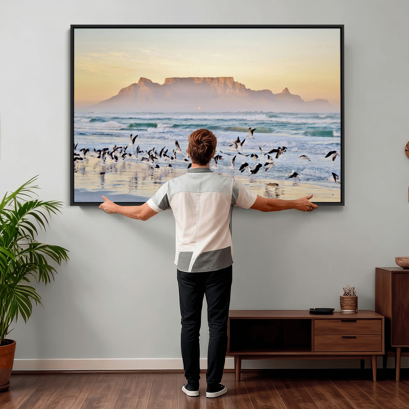 78989362-MGV-CV-36X24 - Seagulls Over Ocean Wall Art Canvas Print – Coastal Beach Landscape Artwork for Living Room Decor