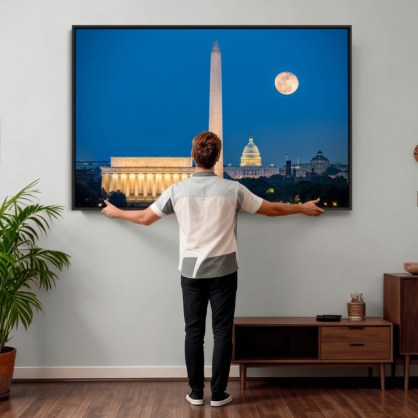 96712946-MGV-CV-36X24 - Washington DC Skyline Wall Art Canvas Print – Lincoln Memorial, Washington Monument and US Capitol Night Cityscape Artwork