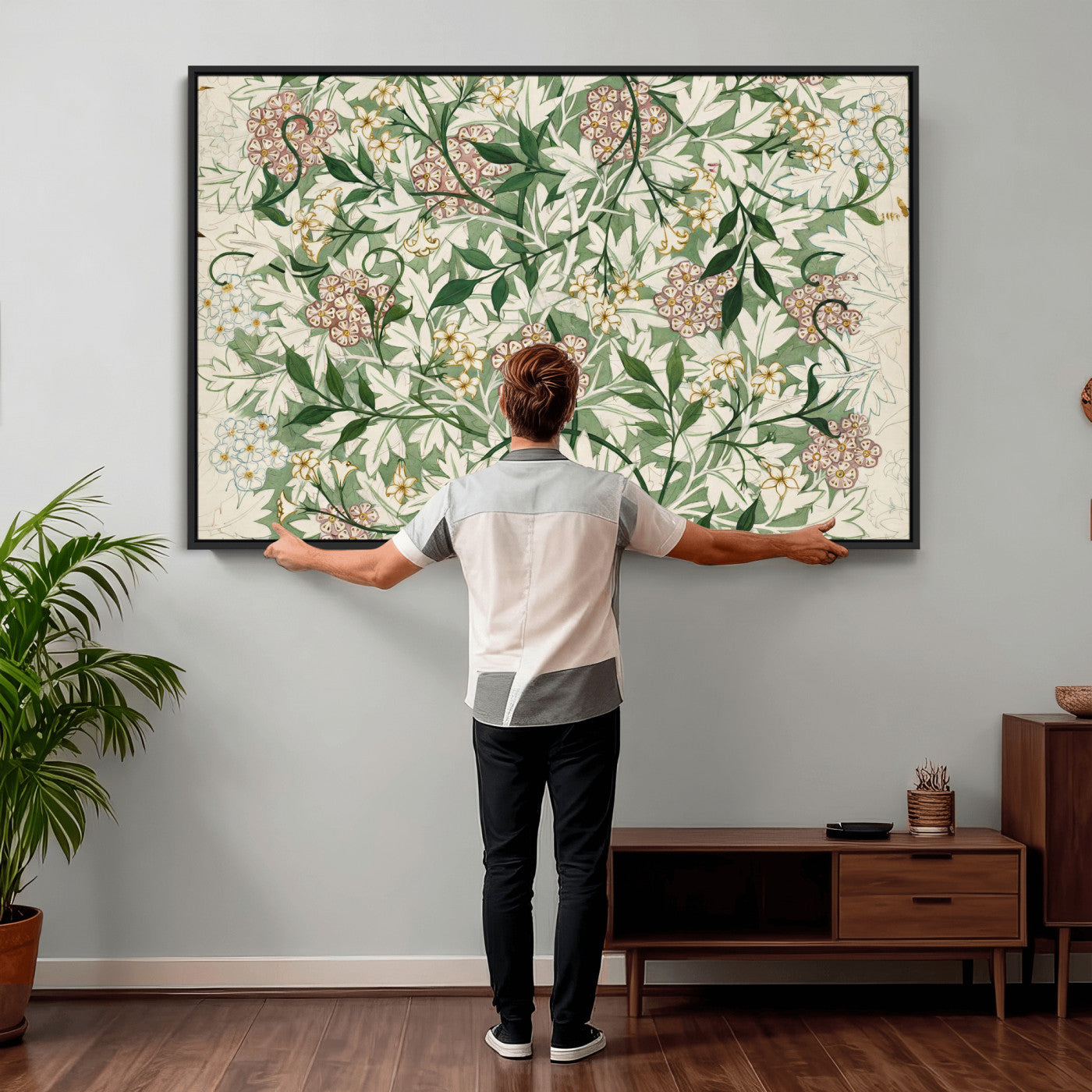 33560597-MGV-CV-36X24 - William Morris Jasmine 1872 Canvas Wall Art — Arts and Crafts Botanical Print | Vintage Green Floral Decor | Cottagecore Gift | Classic Art