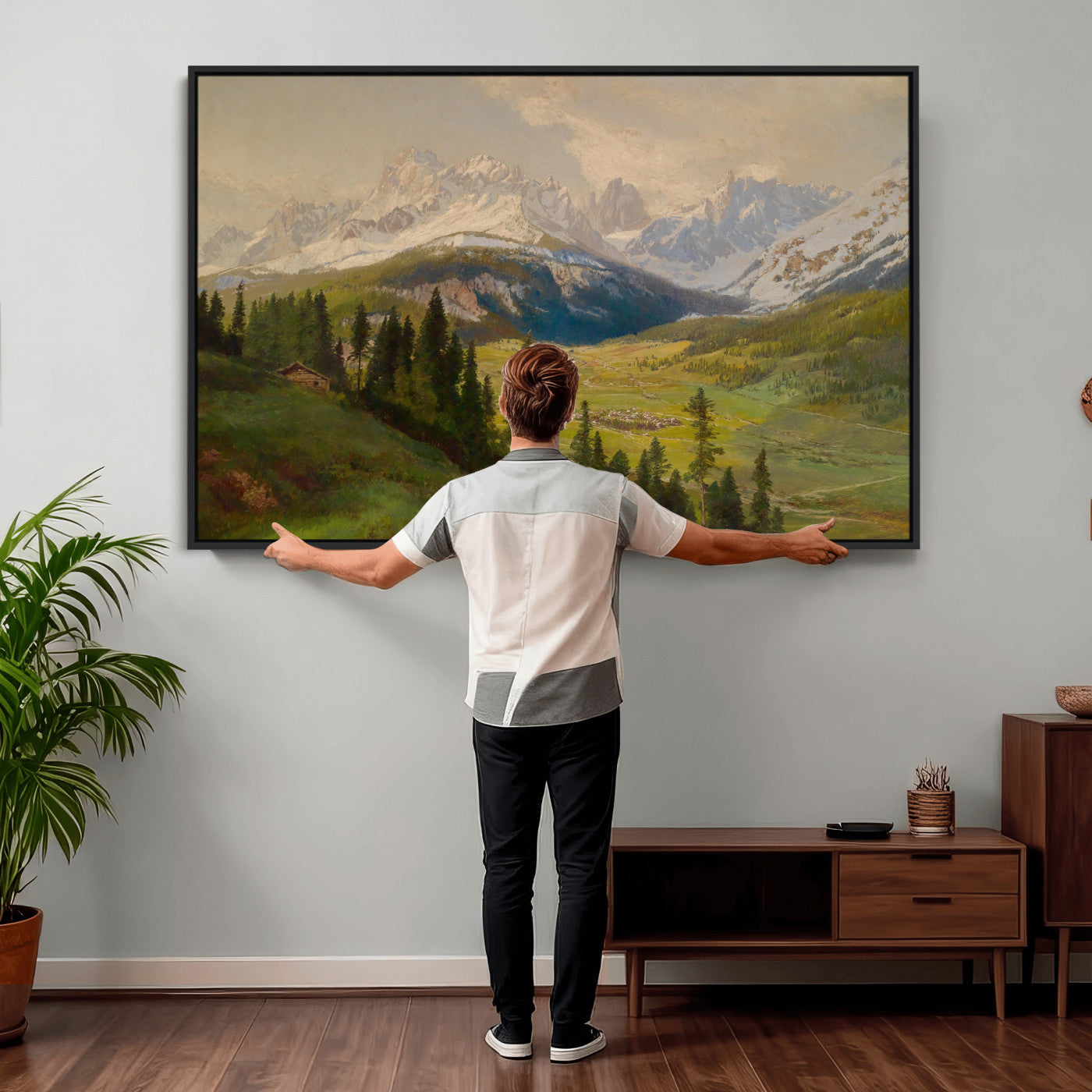 23120262-MGV-CV-36X24 - Konrad Petrides Sexten Village Canvas Print, Alpine Mountain Valley Painting, Dolomites Landscape Art