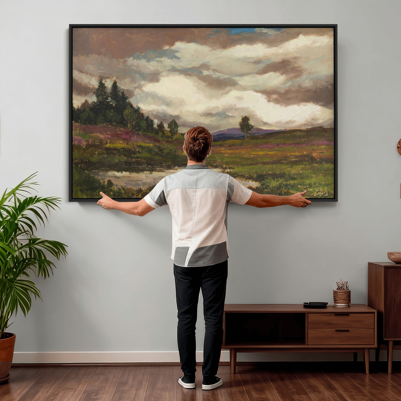 96795851-MGV-CV-36X24 - Gustav Macoun Heathland Canvas Print, Czech Landscape Oil Painting Reproduction, Purple Heather Moorland Art, Vintage European Nature Decor