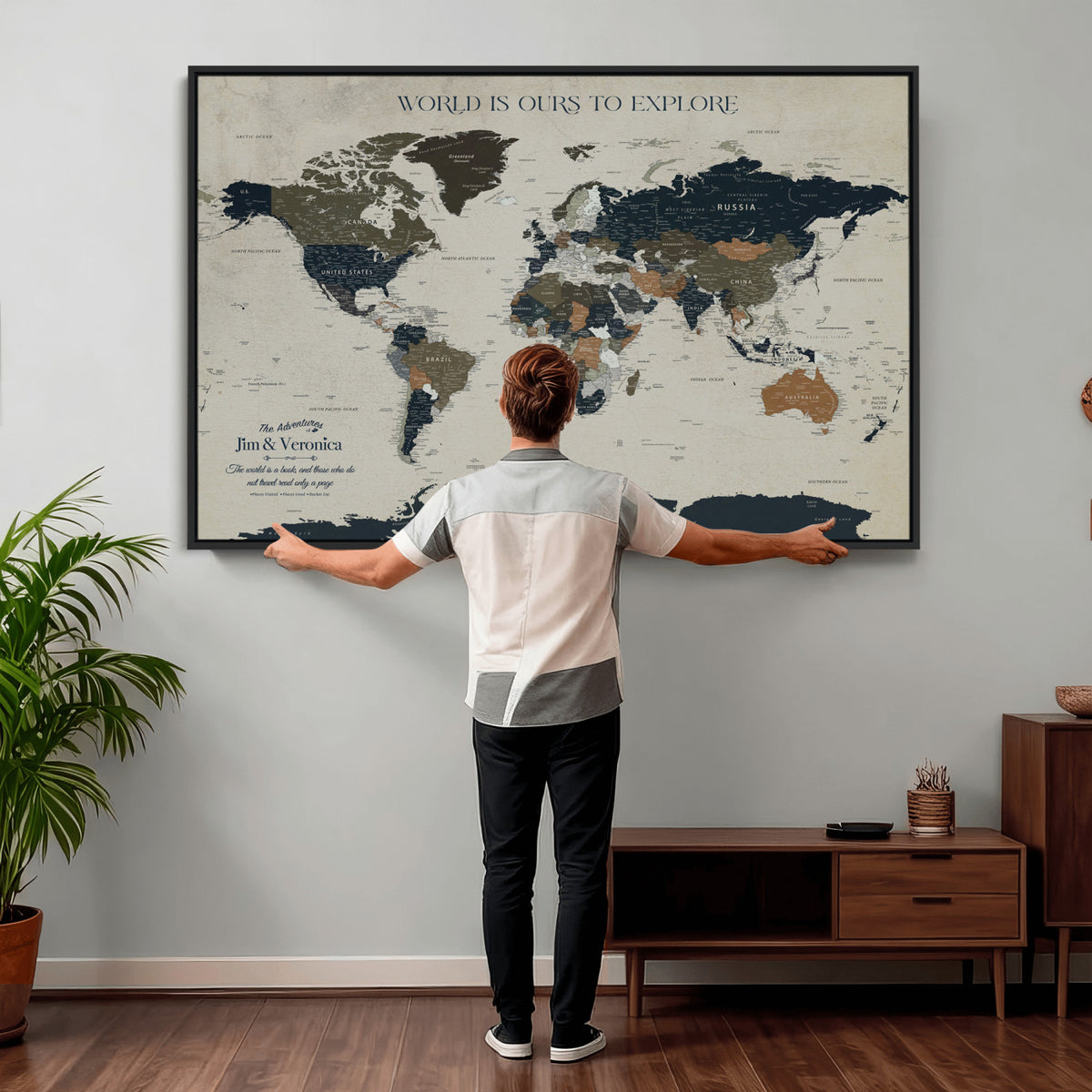 64110391126C-MGV-CV-36X24 - Custom Push Pin World Map Wall Art Canvas Print | Personalized Travel Tracker