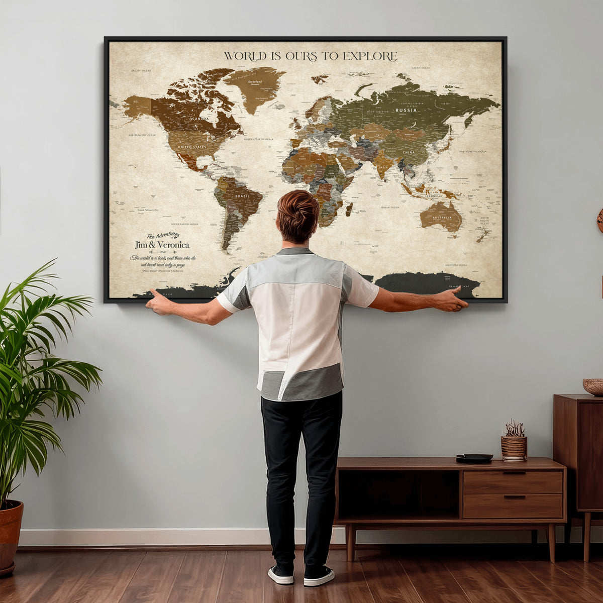 64110391126O-MGV-CV-36X24 - Custom Push Pin World Map Wall Art Canvas Print | Travel Tracker With Pins