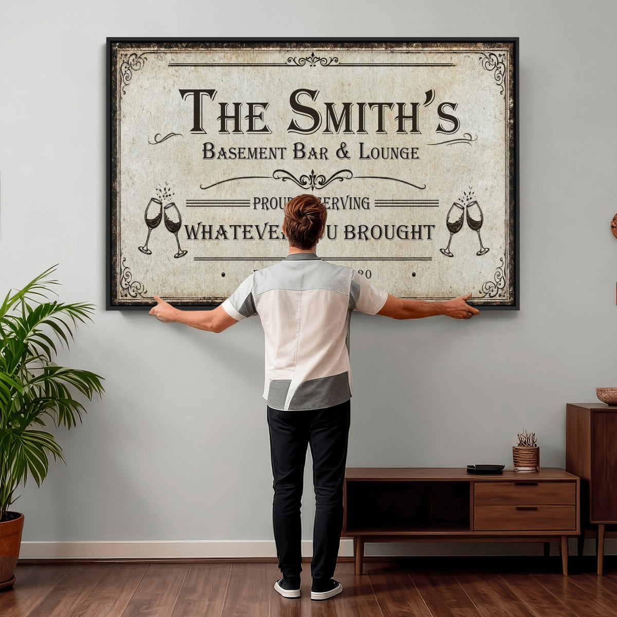Custom Basement Bar & Lounge Sign Canvas, Personalized Family Name Art