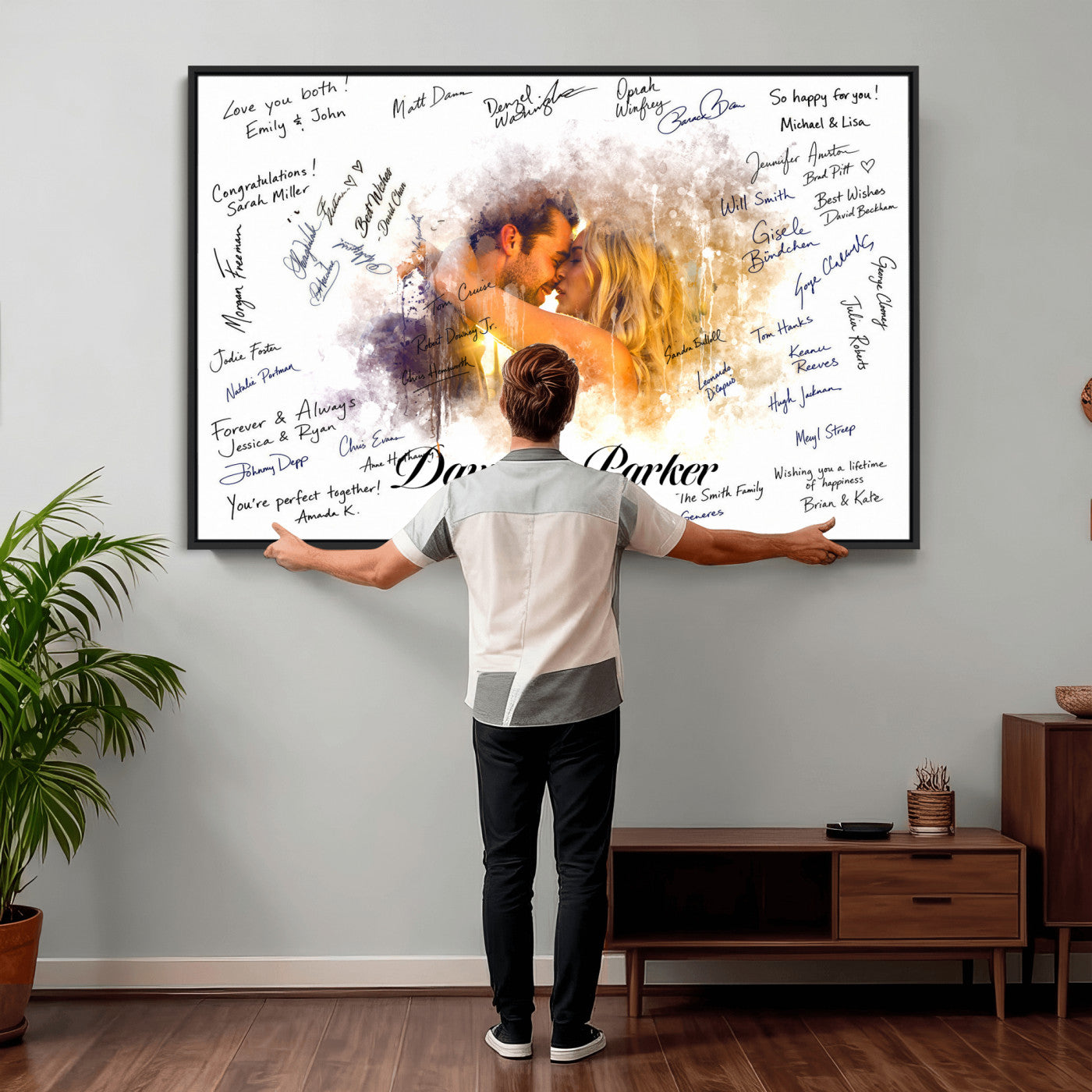 74713307-MGV-CV-36X24 - Wedding Guest Book Alternative Wall Art Canvas Print, Personalized Wedding Signature Poster, Custom Couple Photo Guestbook Canvas, Bridal Shower Reception Decor