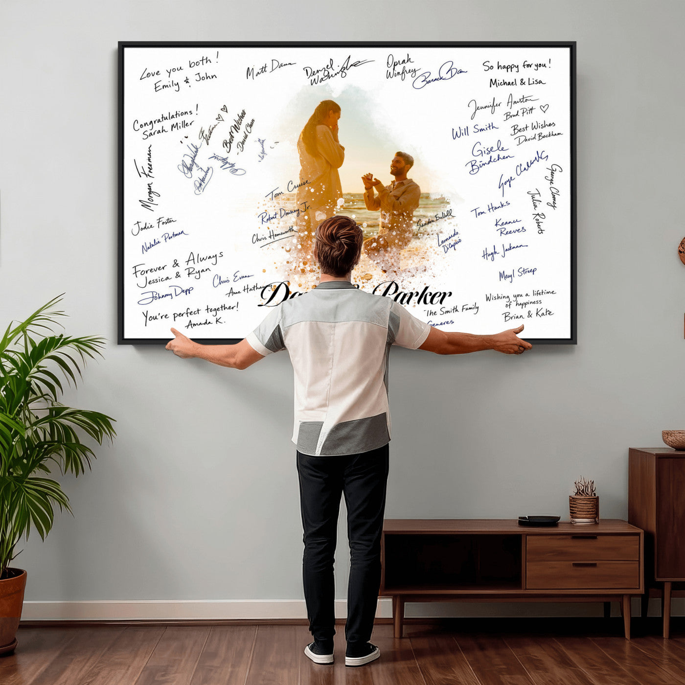 75692697-MGV-CV-36X24 - Wedding Guest Book Alternative Wall Art Canvas Print, Personalized Wedding Signature Poster, Custom Couple Photo Guestbook Canvas, Bridal Shower Reception Decor