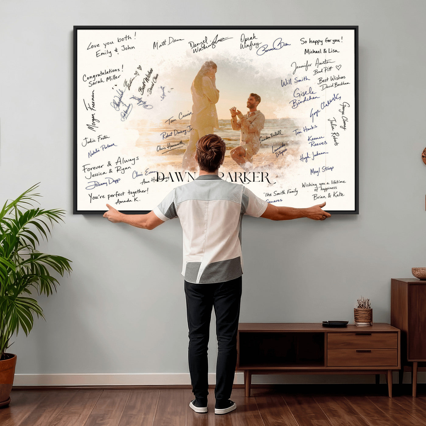 15696596-MGV-CV-36X24 - Wedding Guest Book Alternative Wall Art Canvas Print, Personalized Wedding Signature Poster, Custom Couple Photo Guestbook Canvas, Bridal Shower Reception Decor