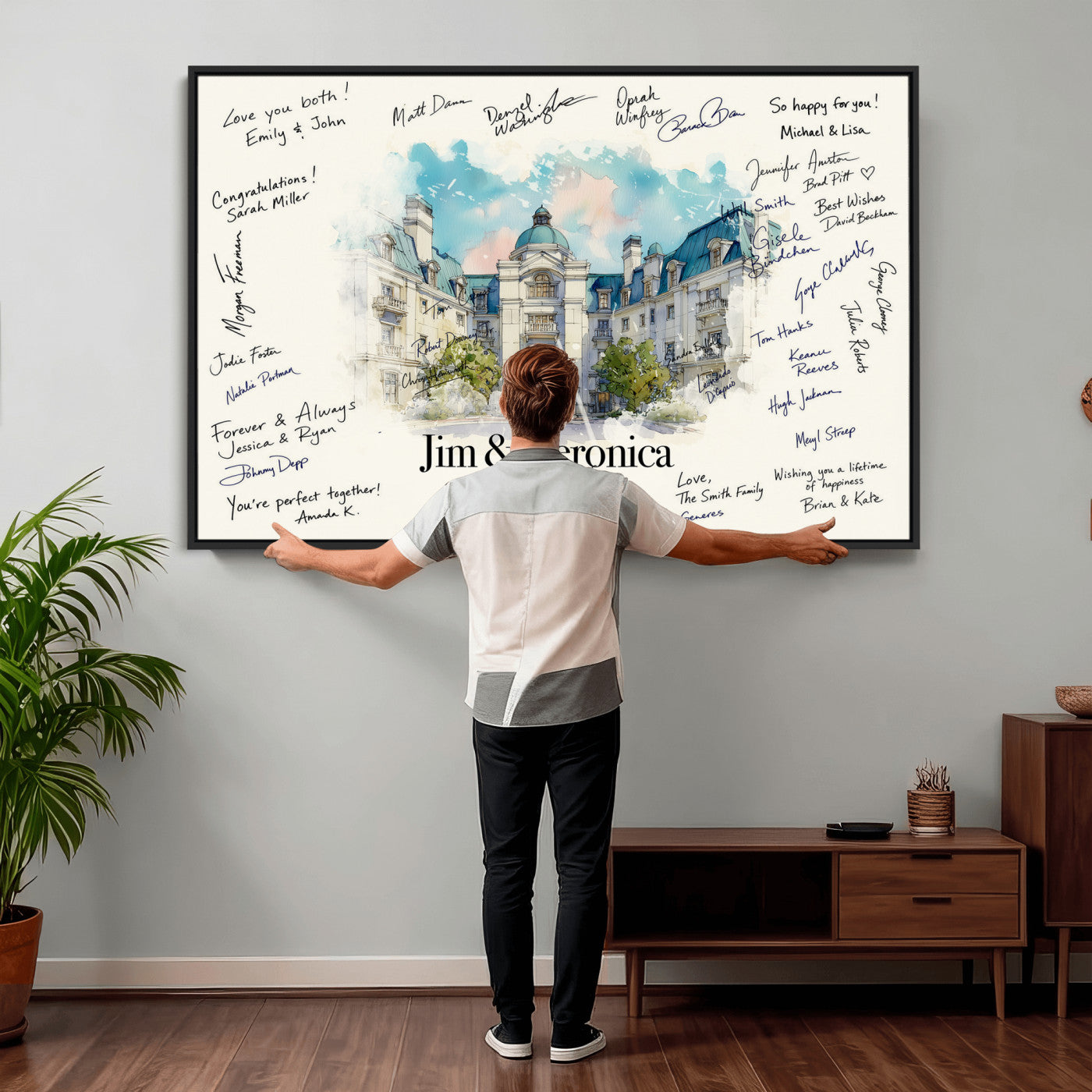92760374-MGV-CV-36X24 - Wedding Guest Book Alternative Wall Art Canvas Print, Personalized Wedding Signature Poster, Custom Couple Photo Guestbook Canvas
