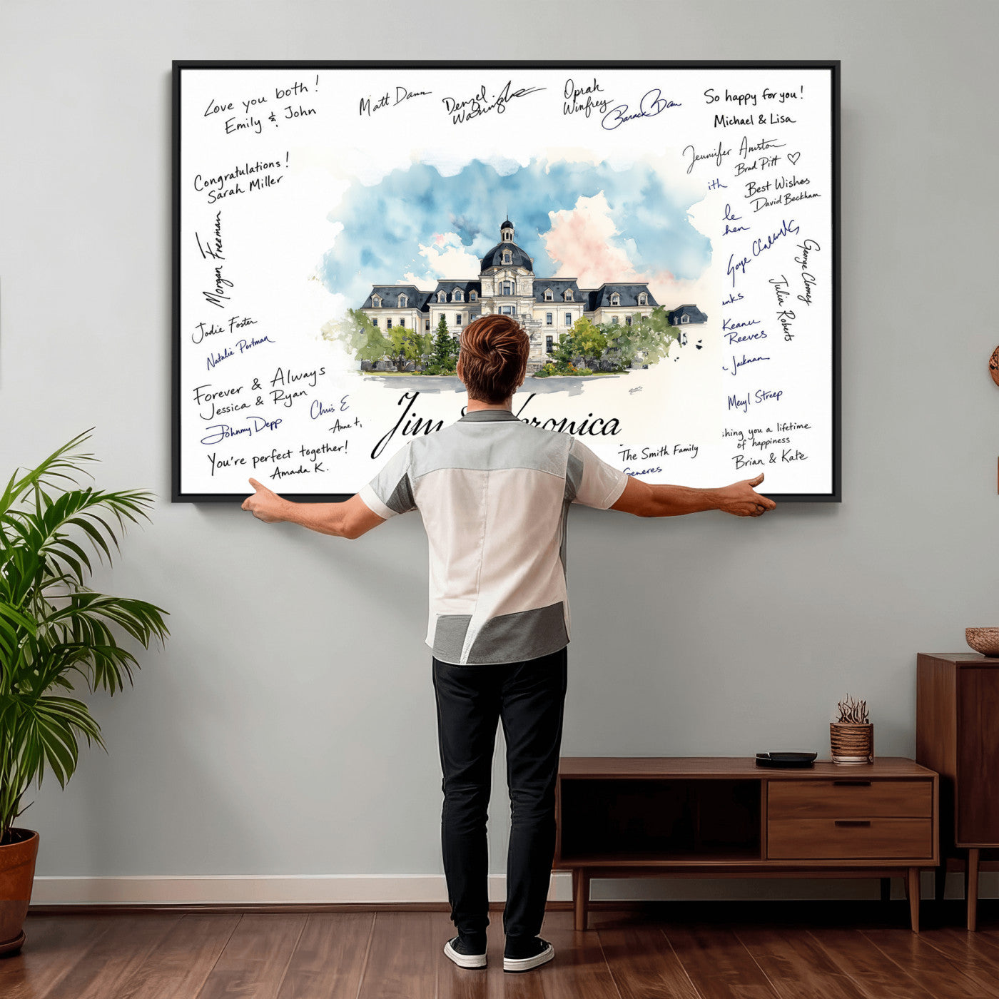 38232057-MGV-CV-36X24 - Wedding Guest Book Alternative Wall Art Canvas Print, Personalized Wedding Signature Poster, Custom Couple Photo Guestbook Canvas