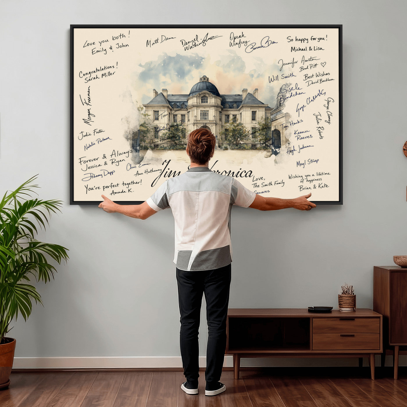 17002059-MGV-CV-36X24 - Wedding Guest Book Alternative Wall Art Canvas Print, Personalized Wedding Signature Poster, Custom Couple Photo Guestbook Canvas