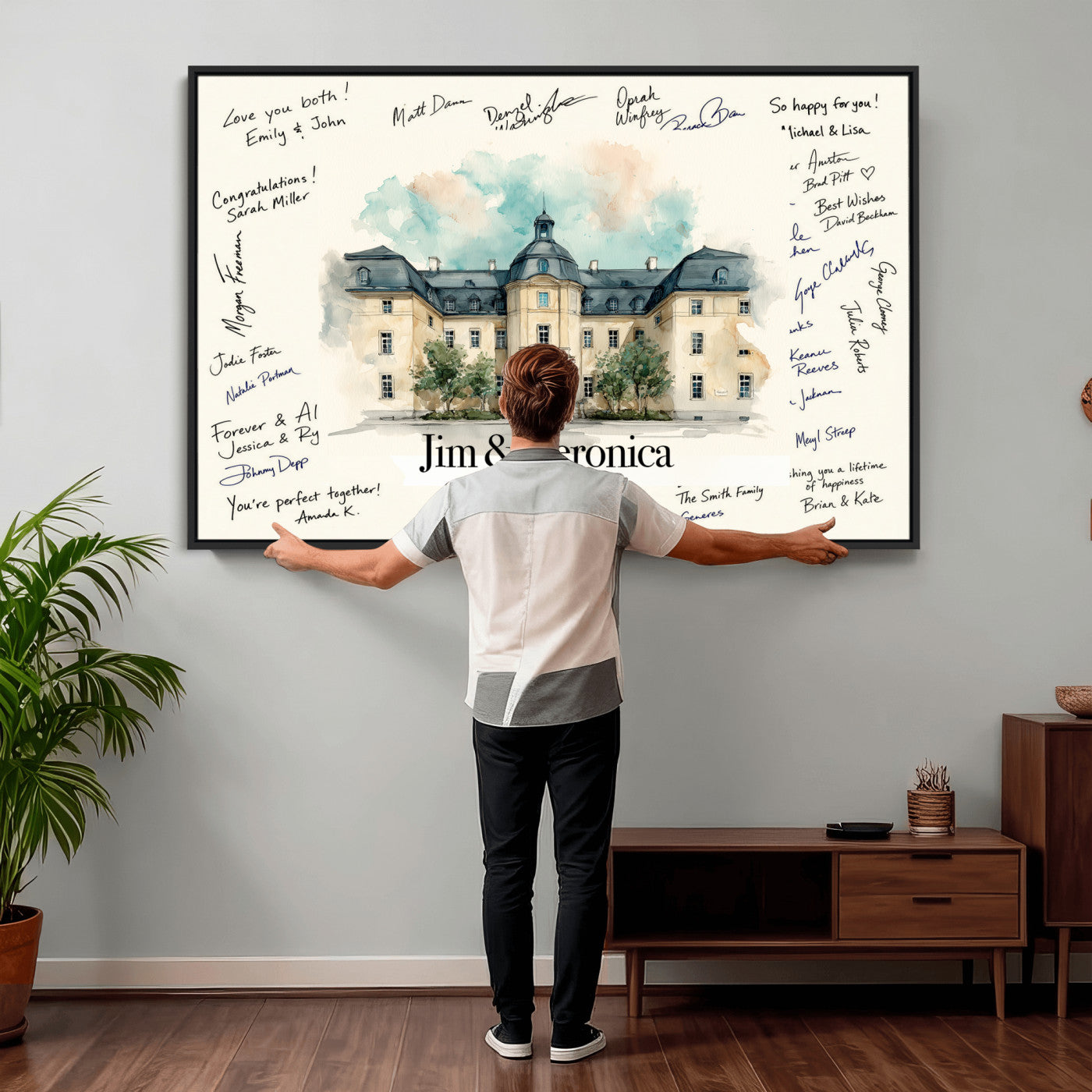 13409147-MGV-CV-36X24 - Wedding Guest Book Alternative Wall Art Canvas Print, Personalized Wedding Signature Poster, Custom Couple Photo Guestbook Canvas