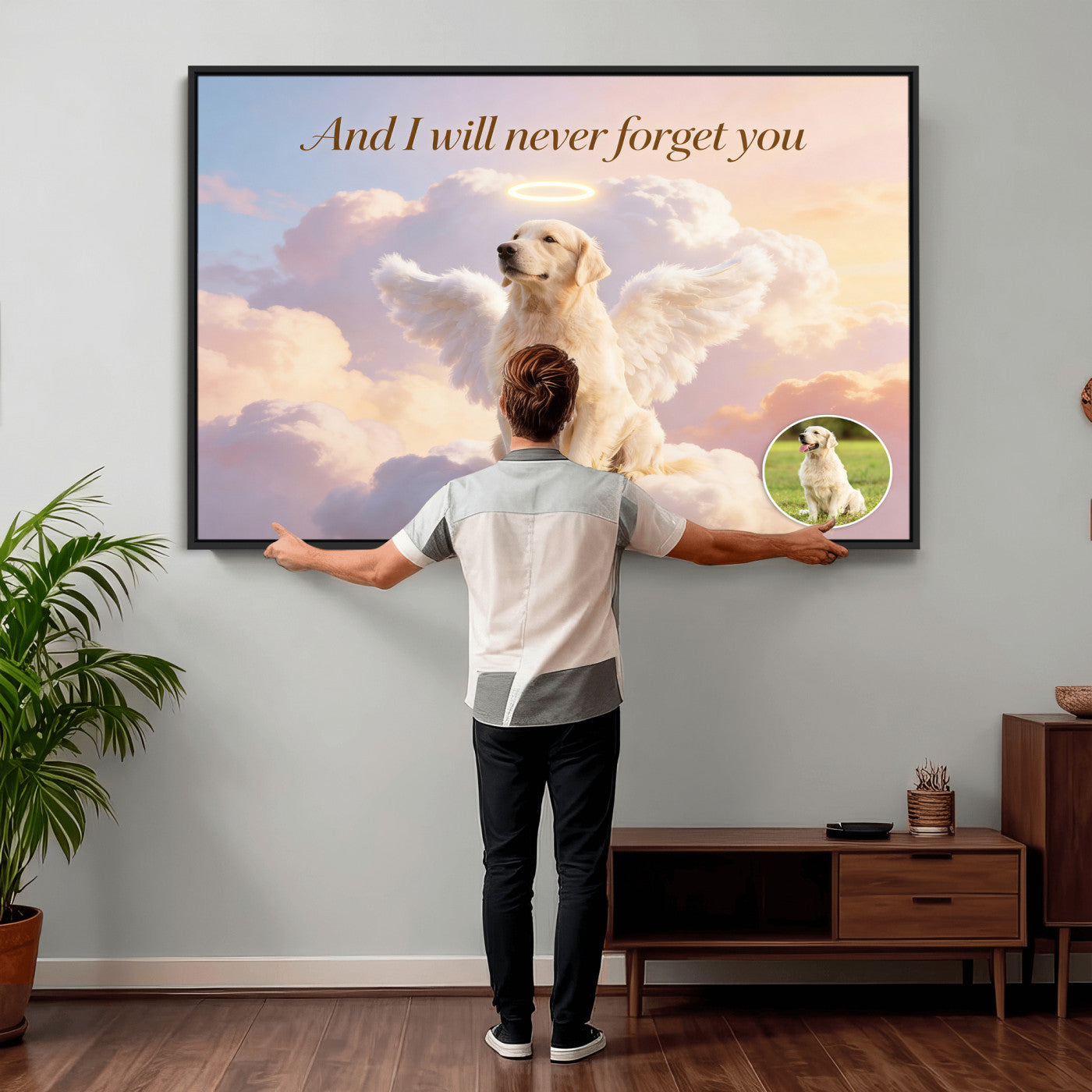 70743146-MGV-CV-36X24 - Pet Memorial Wall Art Canvas Print, Custom Dog Memorial Portrait, Personalized Angel Pet Loss Gift, Angel Wings Puppy Print