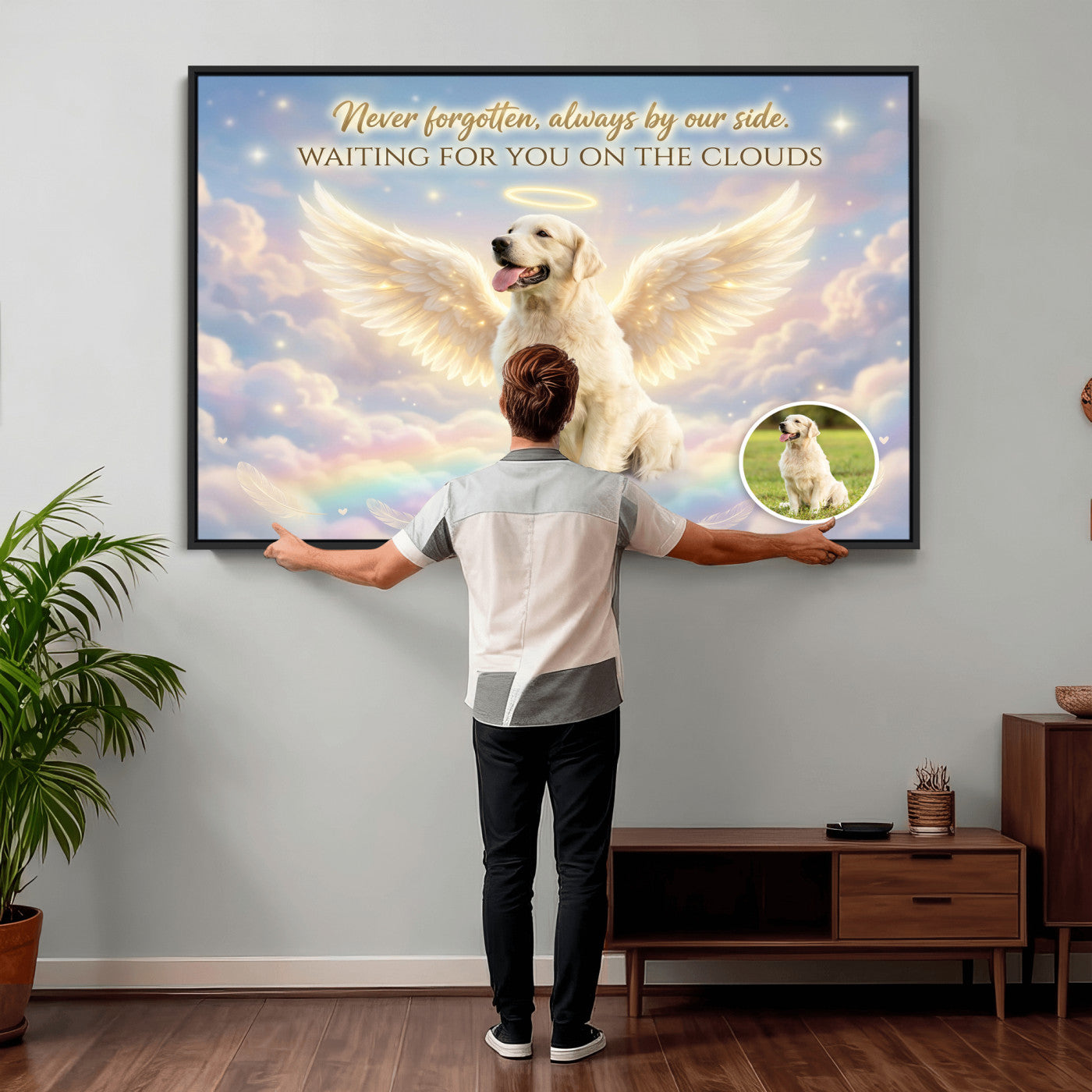 89664149-MGV-CV-36X24 - Pet Memorial Wall Art Canvas Print, Custom Dog Memorial Portrait, Personalized Angel Pet Loss Gift, Angel Wings Puppy Print