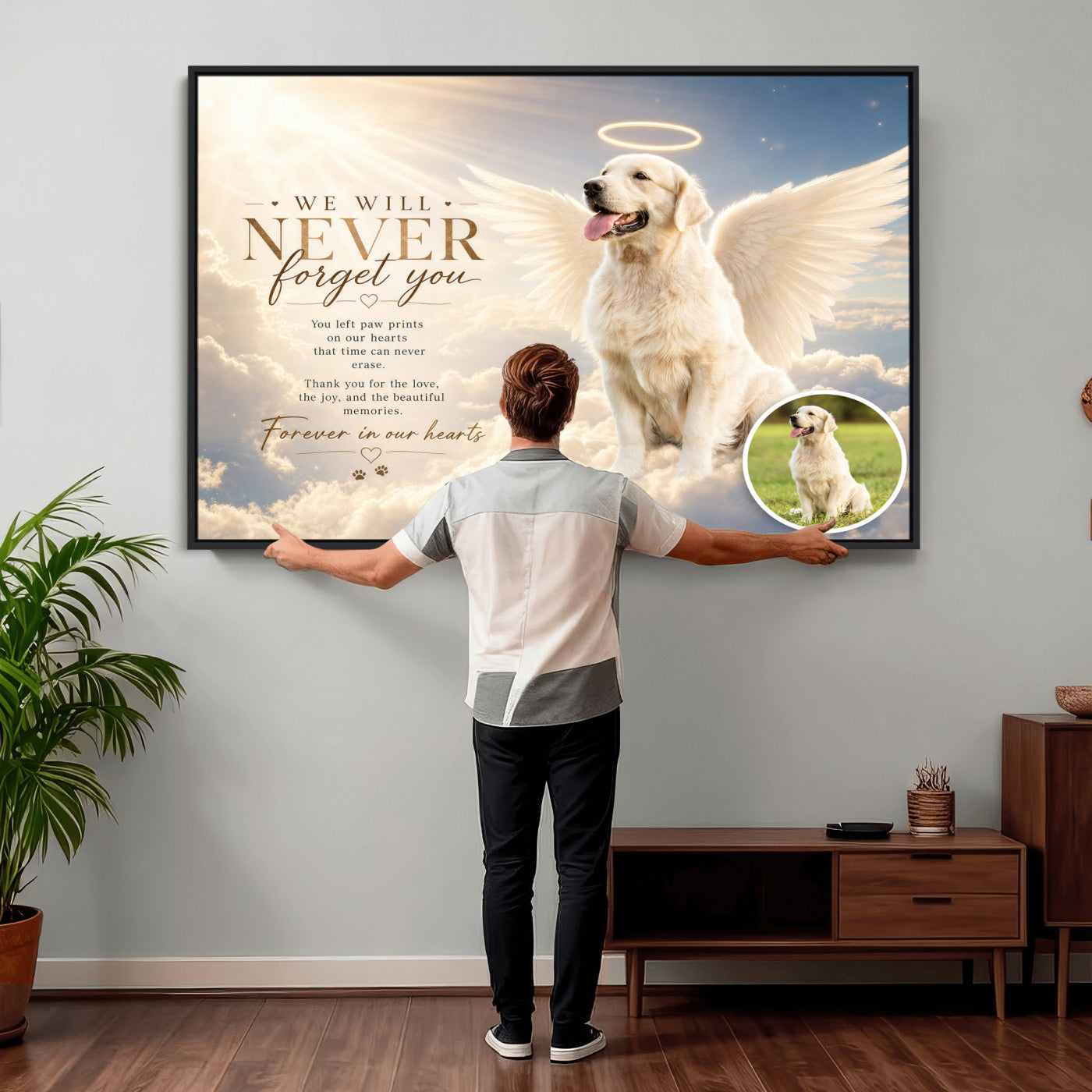60312671-MGV-CV-36X24 - Pet Memorial Wall Art Canvas Print, Custom Dog Memorial Portrait, Personalized Angel Pet Loss Gift, Angel Wings Puppy Print