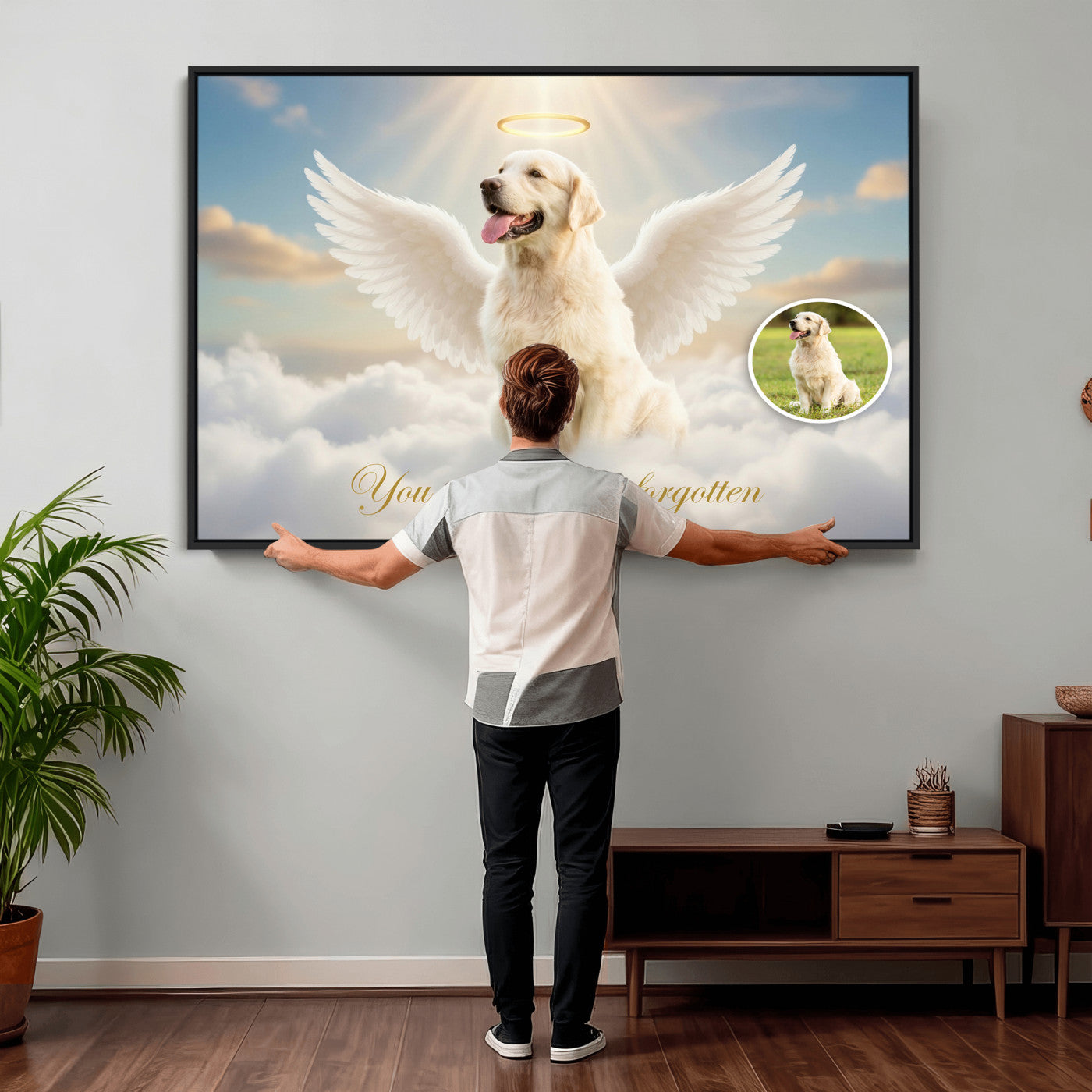 59821082-MGV-CV-36X24 - Pet Memorial Wall Art Canvas Print, Custom Dog Memorial Portrait, Personalized Angel Pet Loss Gift, Angel Wings Puppy Print
