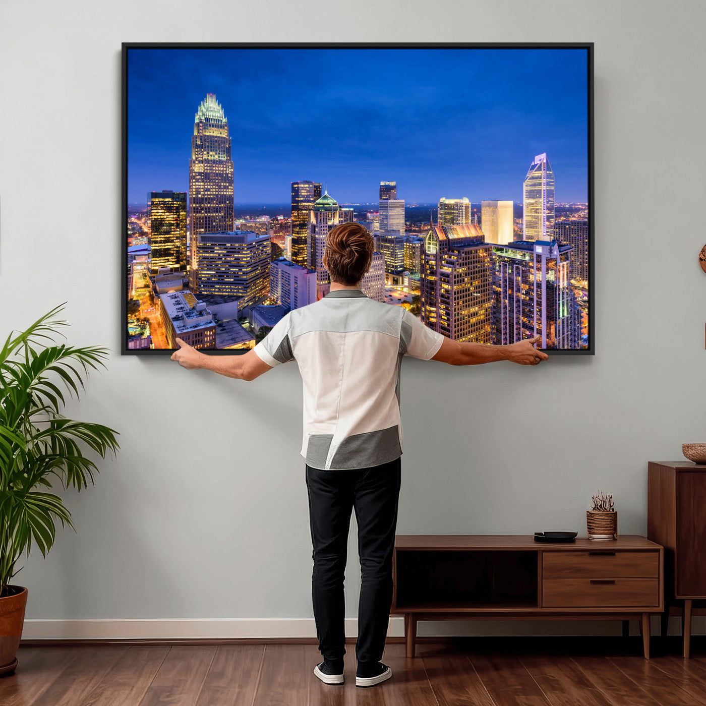 74382190-MGV-CV-36X24 - Charlotte Skyline Canvas Wall Art Print – North Carolina Cityscape Photography Print