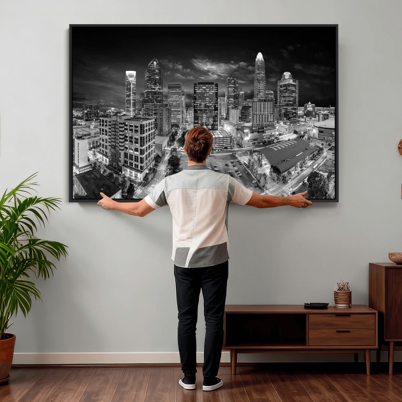60105075-MGV-CV-36X24 - Charlotte Skyline Canvas Wall Art Print – North Carolina Cityscape Photography Print