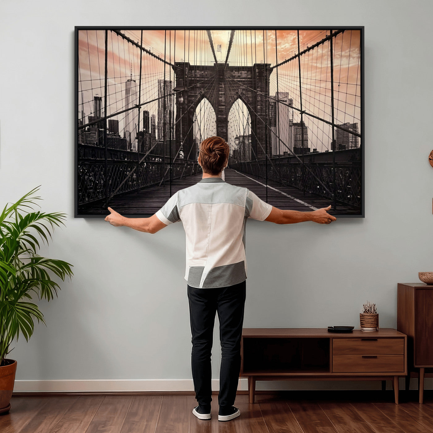 93226664-MGV-CV-36X24 - Brooklyn Bridge Canvas Wall Art, New York City Skyline Photography Print, NYC Landmark Urban Decor Artwork
