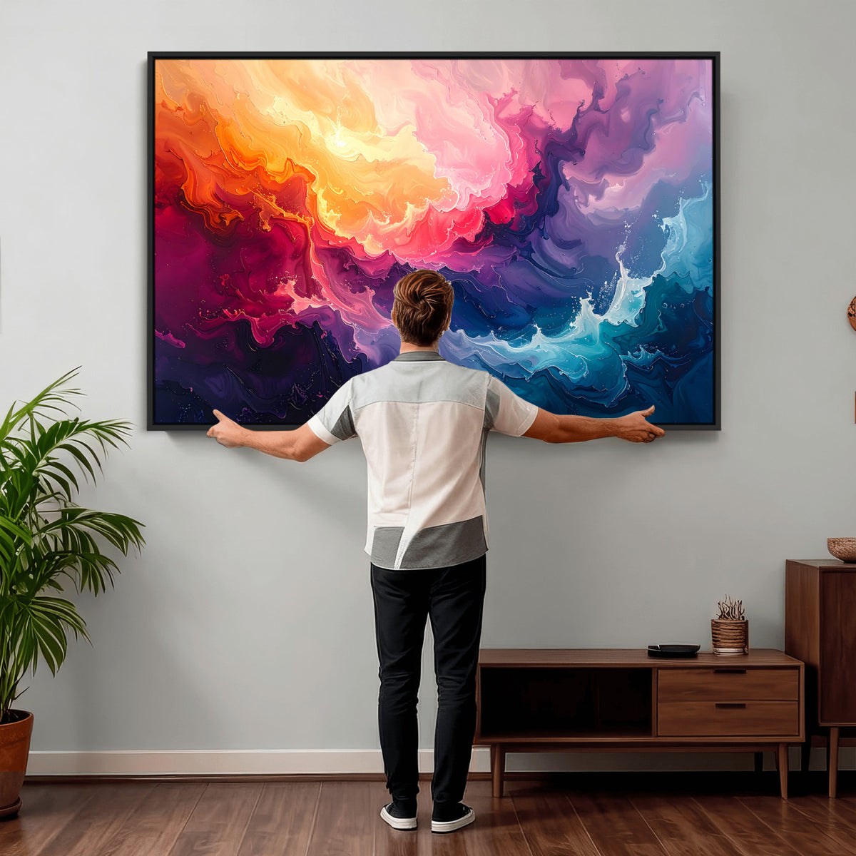 16157633-MGV-CV-36X24 - Large Colorful Abstract Canvas Wall Art Print, Vibrant Popup Color Art Print