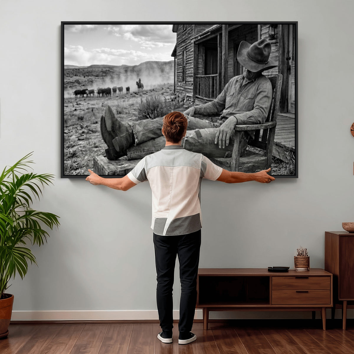 94461975S-MGV-CV-36X24 - Vintage Sleeping Cowboy Wall Art Canvas Print, Western Home Decor