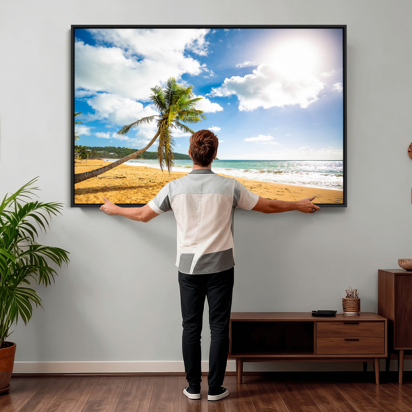 79108949-MGV-CV-36X24 - Tropical Beach Canvas Wall Art, Palm Tree Ocean Photo Print, Coastal Living Room Decor, Turquoise Sea Beach House Art, Summer Wall Art