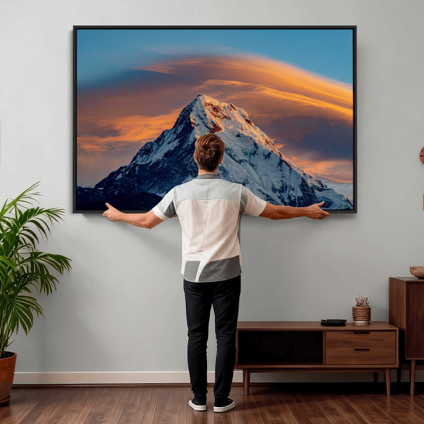 73810927-MGV-CV-36X24 - Snow Mountain Canvas Wall Art Print, Alpine Peak Landscape, Winter Nature Photography, Large Mountain Decor, Ready to Hang