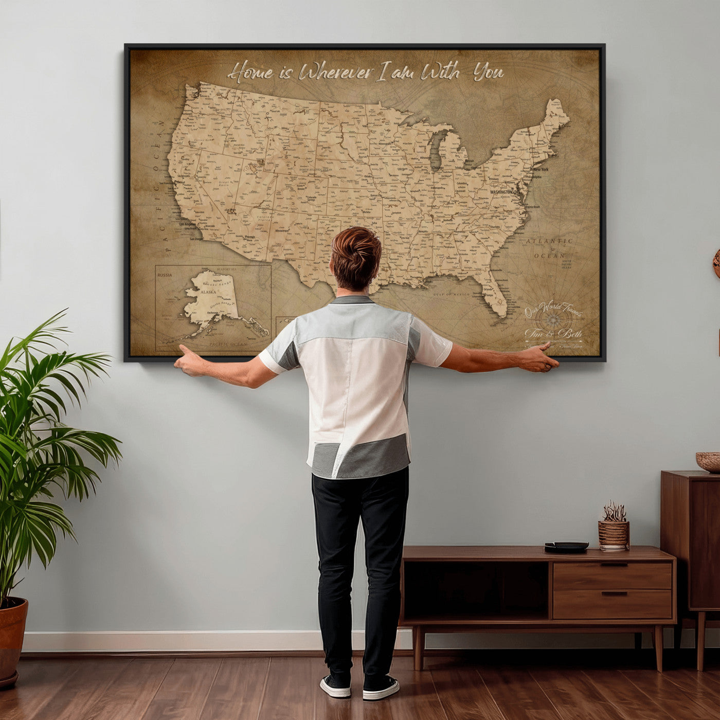 21454917-MGV-CV-36X24 - Personalized USA Push Pin Travel Map, Custom United States Map, Push Pin Map, USA Bucket List Map, Anniversary Gift, Couple Travel Map Wall Art