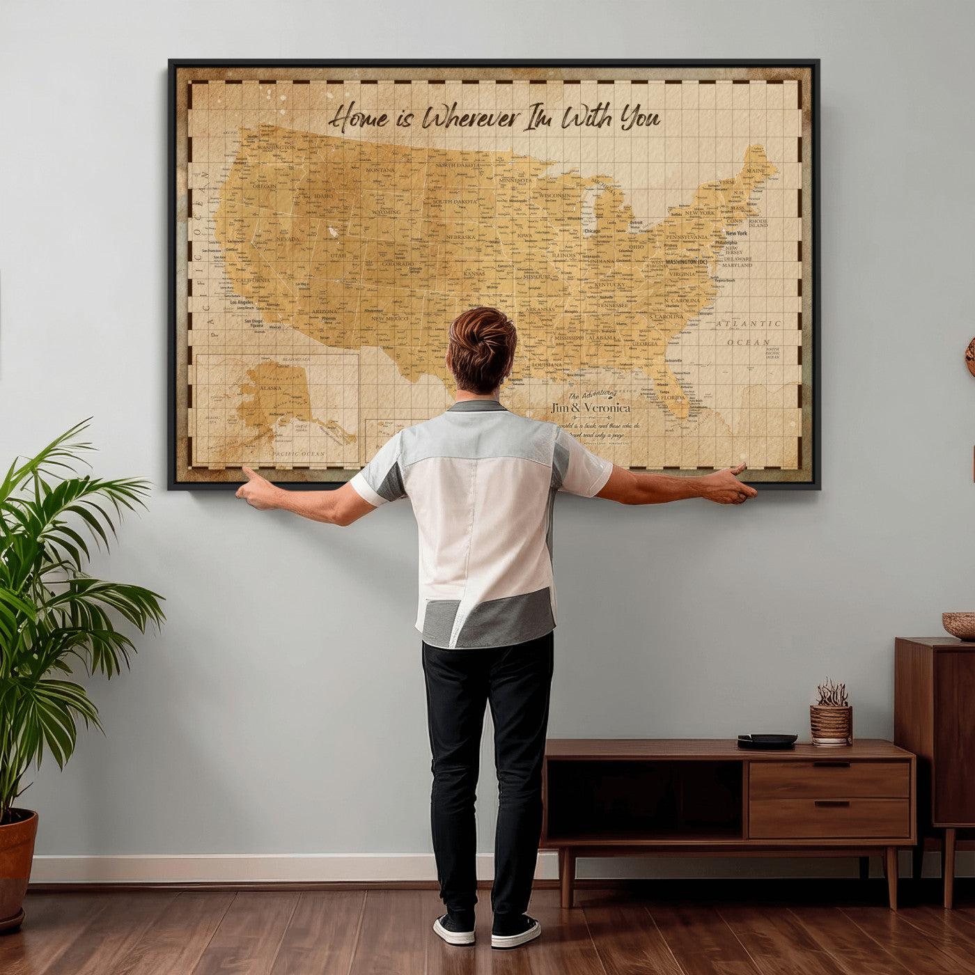 62164711-MGV-CV-36X24 - Personalized USA Push Pin Travel Map, Custom United States Map, Push Pin Map, USA Bucket List Map, Anniversary Gift - Couple Travel Map Wall Art