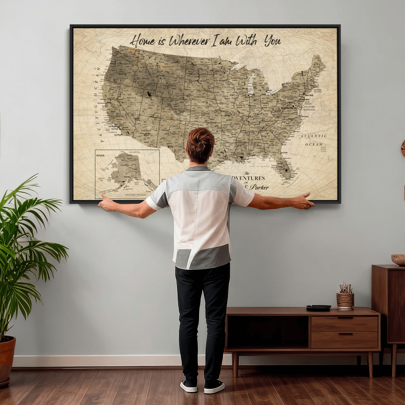 25440520-MGV-CV-36X24 - Personalized United States Map Canvas Wall Art with Push Pins Detailed