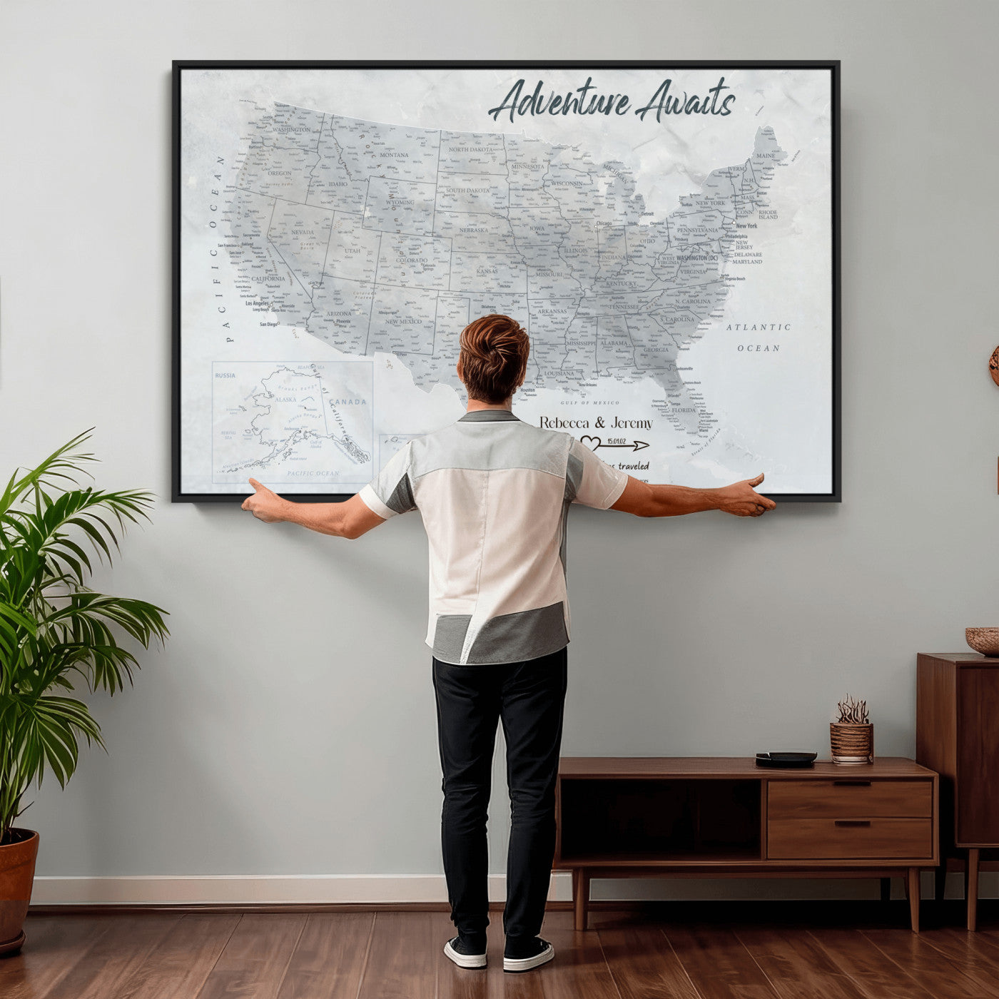 66120672-MGV-CV-36X24 - Personalized America Push Pin Travel Map Canvas Wall Art for Custom Family Gift