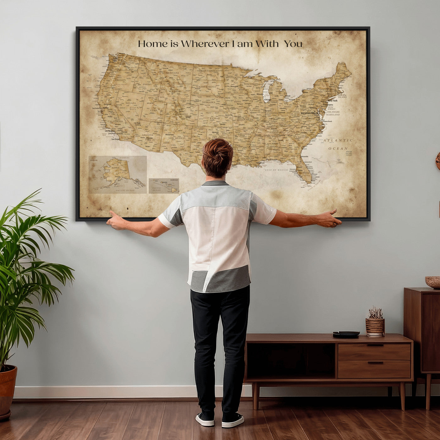 80624553-MGV-CV-36X24 - Personalized USA Push Pin Travel Map Canvas Wall Art Custom Family Gift