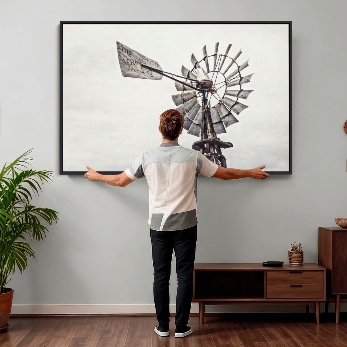 63200638-MGV-TP-24X36 - Vintage Rustic Farmhouse Windmill Canvas Wall Art - Western Country Landscape Print