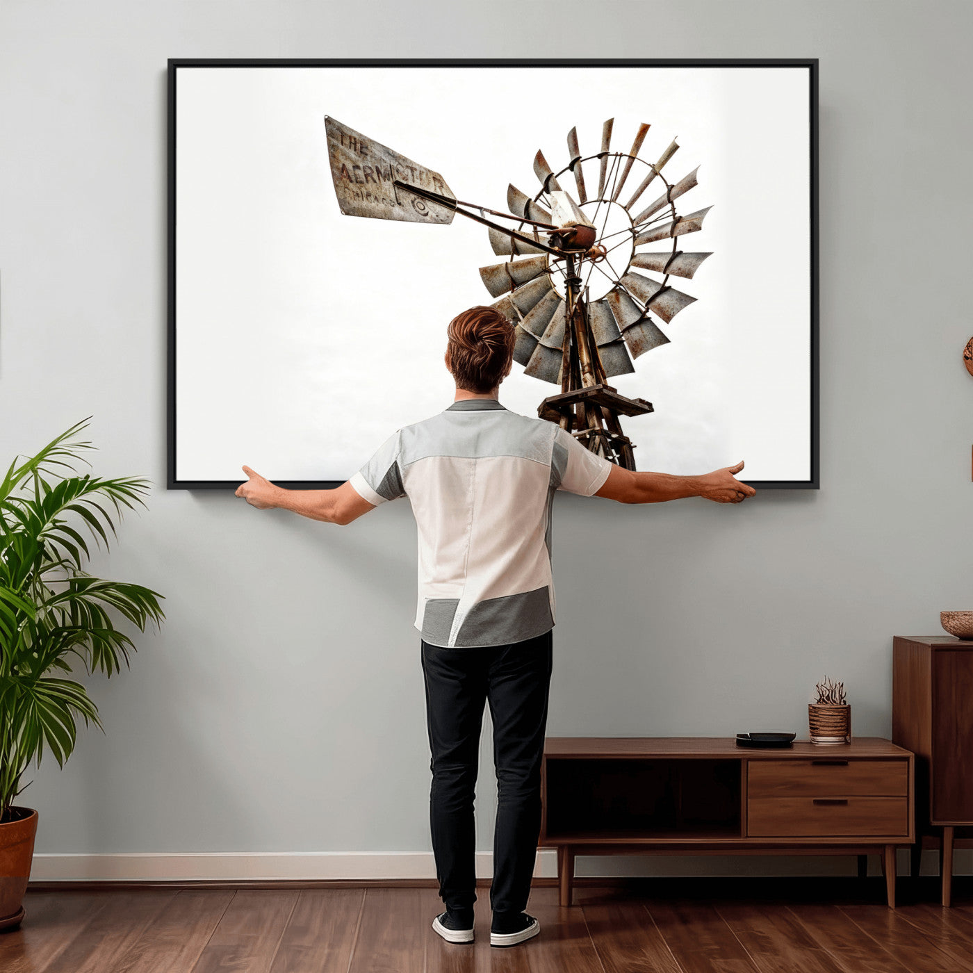 99806928-MGV-CV-36X24 - Rustic Farmhouse Windmill Canvas Wall Art Vintage Western Farmhouse Print