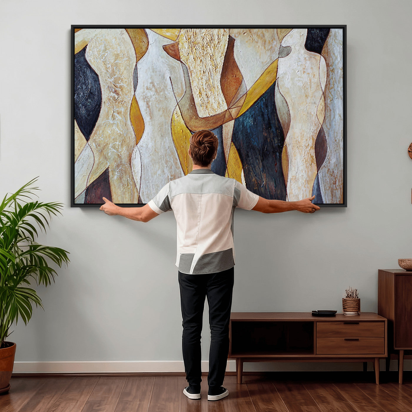 96079939-MGV-CV-36X24 - Mid Century Modern Figurative Canvas Wall Art Abstract Cubist Painting Print