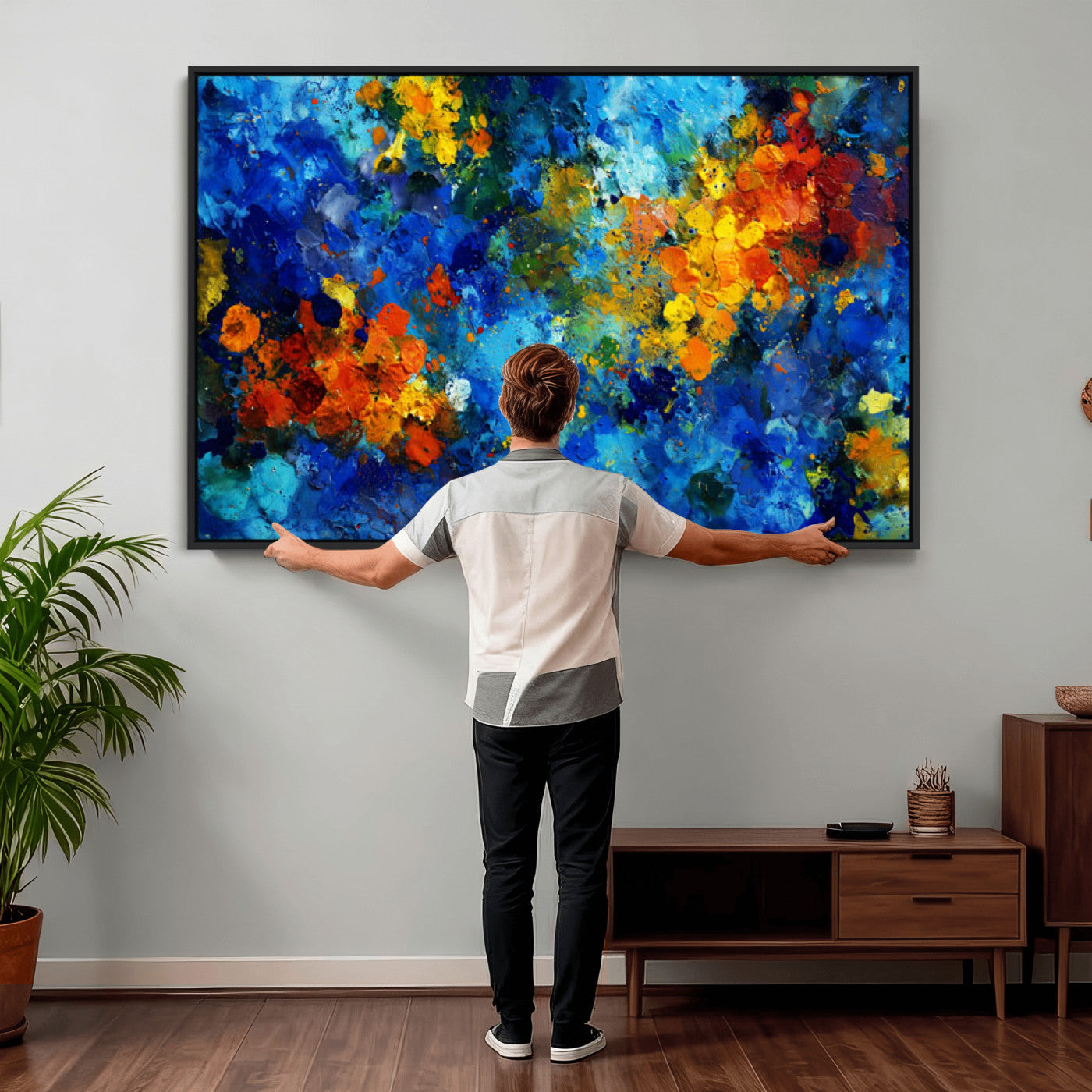 52431611-MGV-CV-36X24 - Vibrant Blue Abstract Canvas Wall Art Colorful Impasto Oil Painting Print