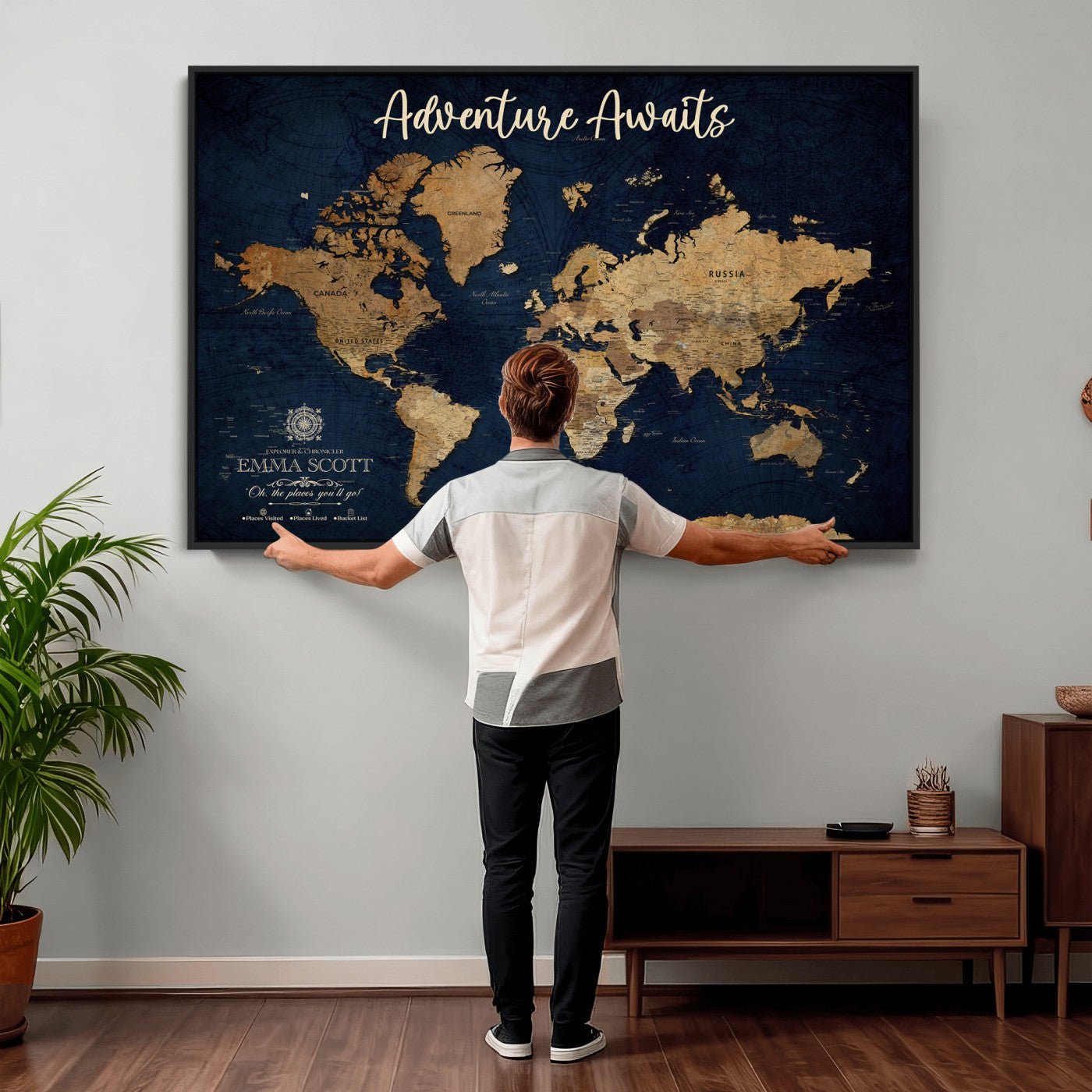 44399597-MGV-CV-36X24 - Custom Push Pin World Map Canvas Print – Personalized Travel Map Wall Art