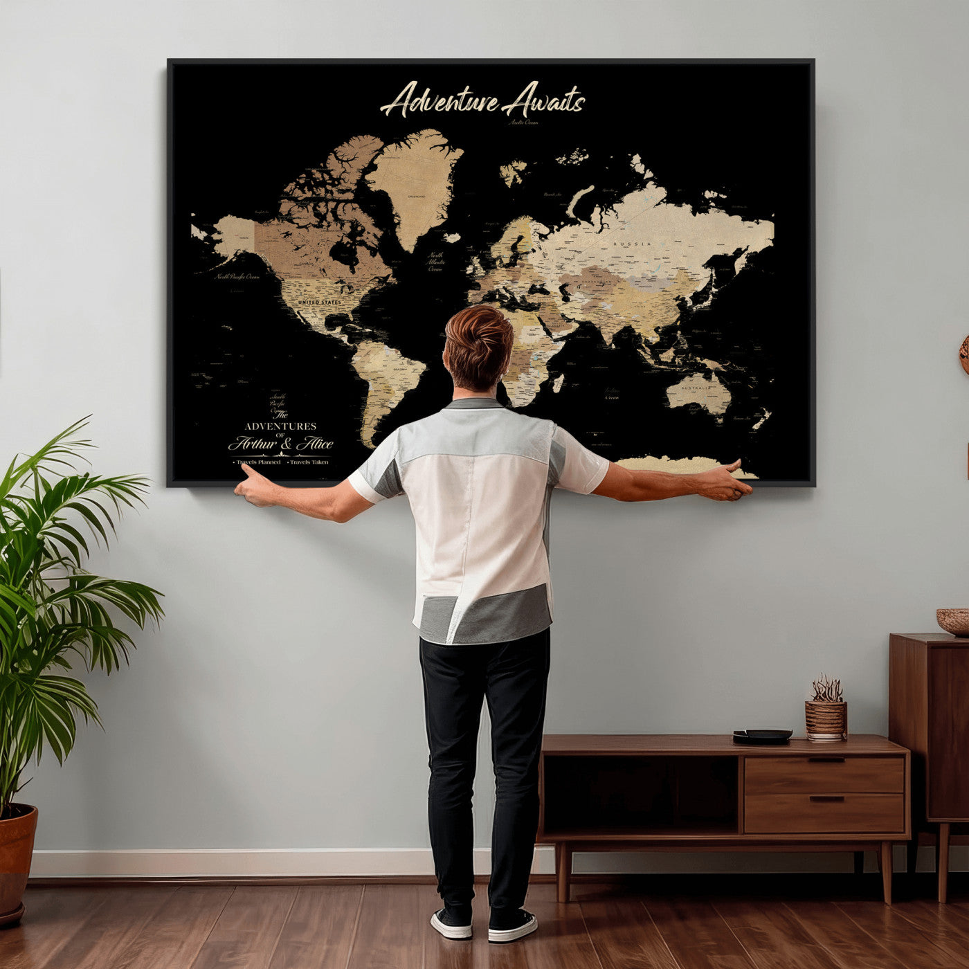88415067-MGV-CV-36X24 - Custom Push Pin World Map Canvas Print – Personalized Travel Map Wall Art