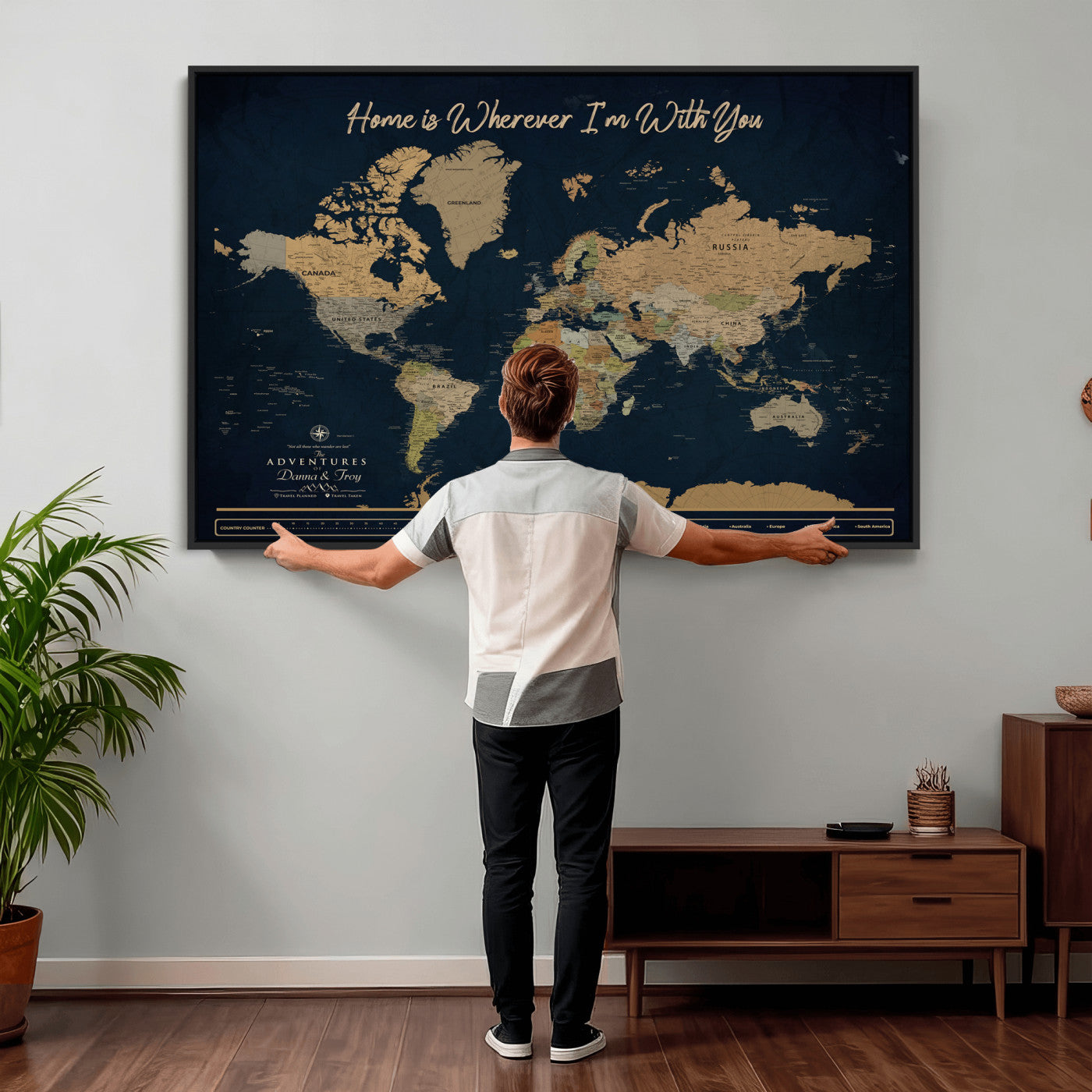 14276407-MGV-CV-36X24 - Custom Push Pin World Map Canvas Print – Personalized Travel Map Wall Art