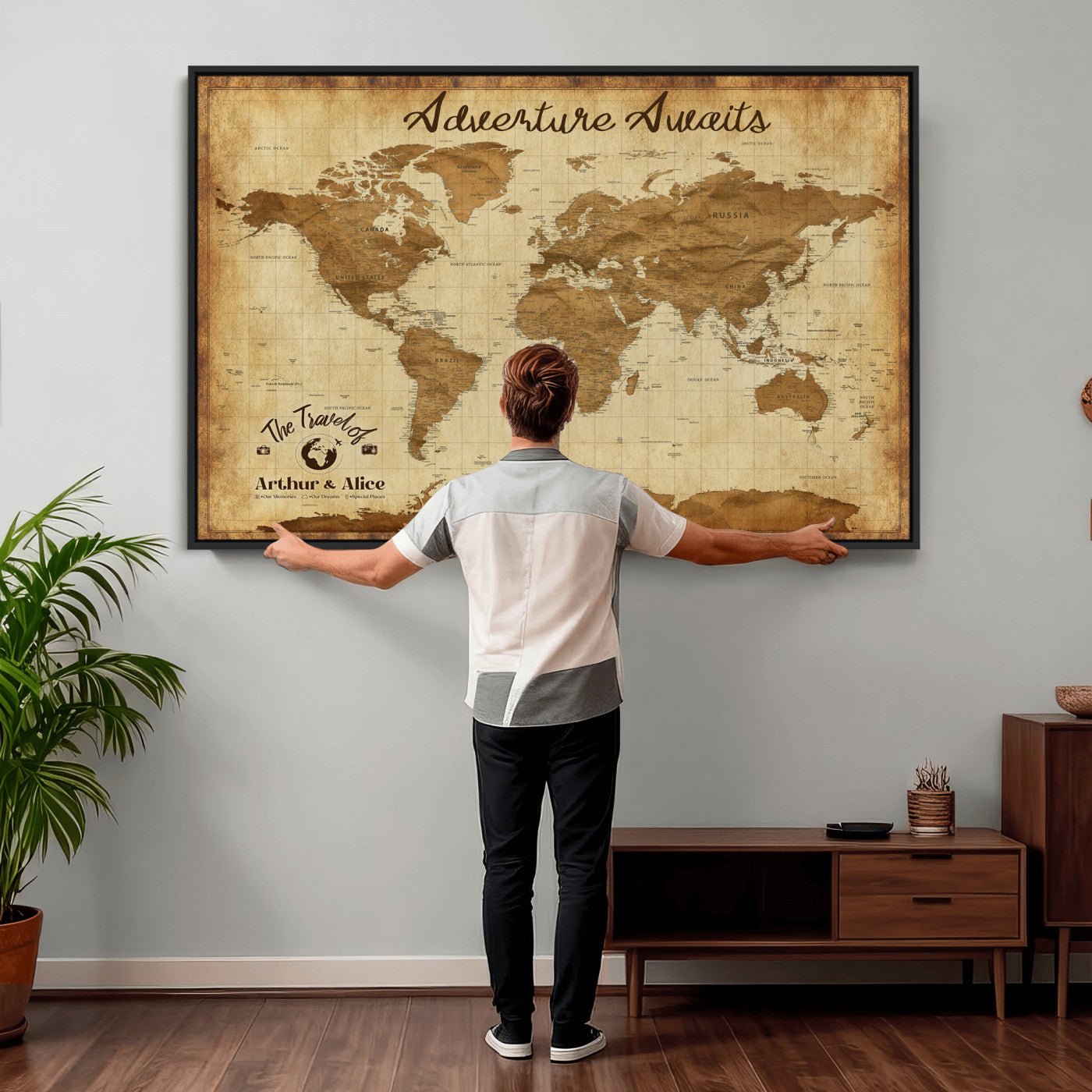 43427501-MGV-CV-36X24 - Custom Push Pin World Map Canvas Print – Personalized Travel Map Wall Art