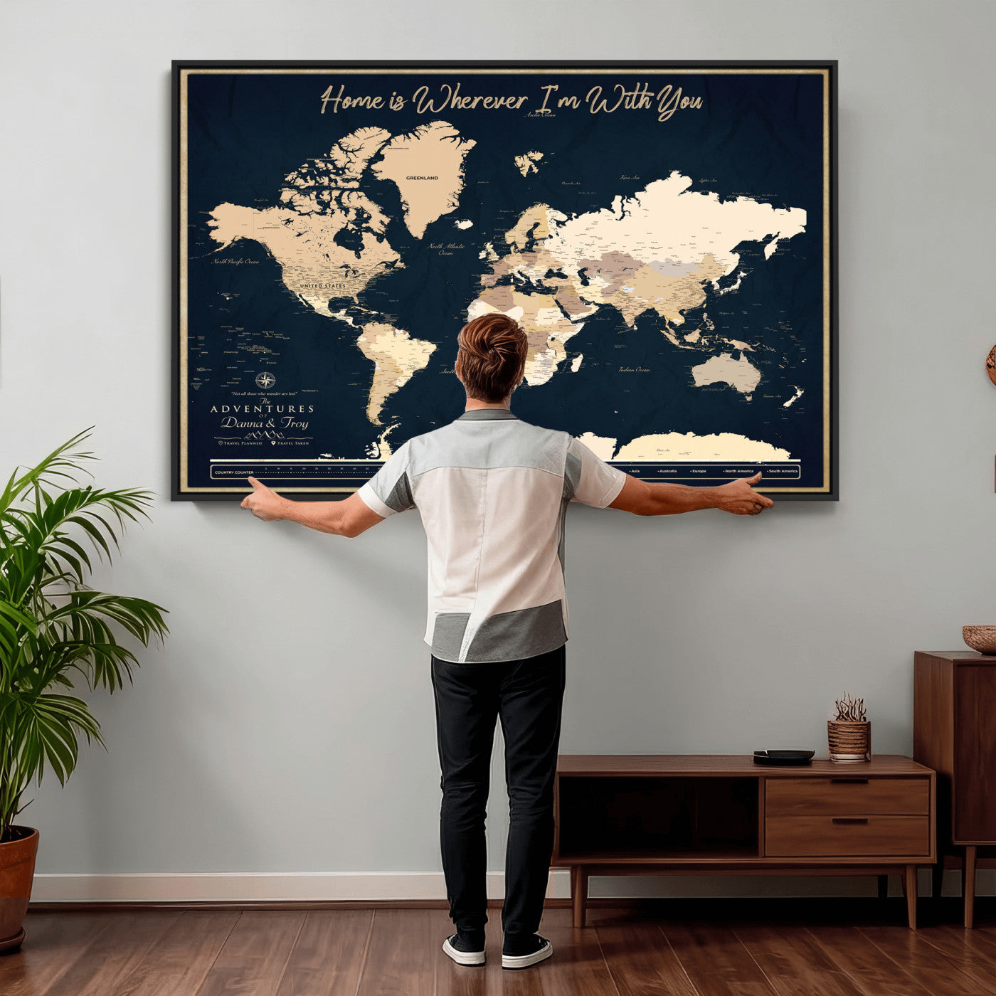 29990805-MGV-CV-36X24 - Custom Push Pin World Map Canvas Print – Personalized Travel Map Wall Art