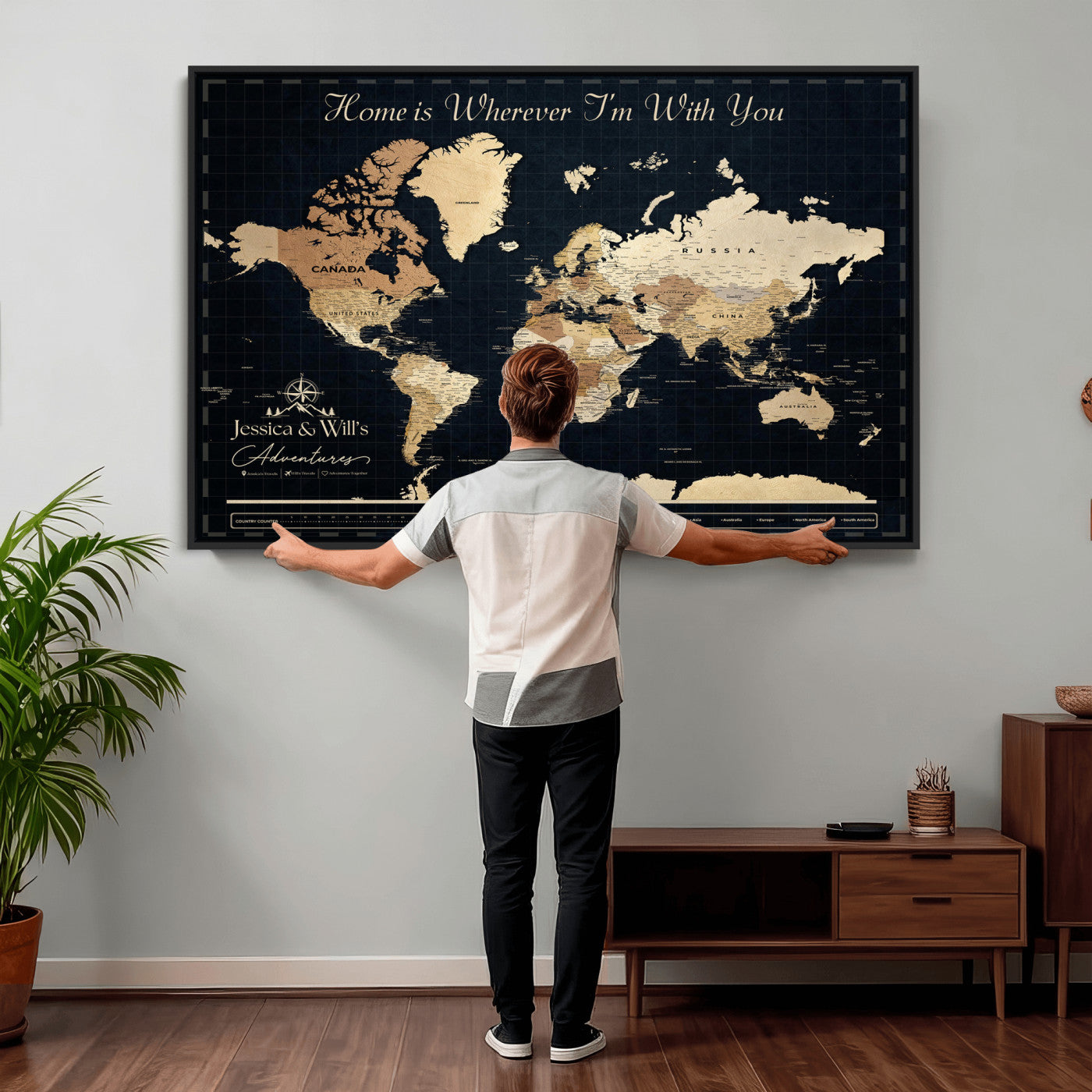 83786806-MGV-CV-36X24 - Custom Push Pin World Map Canvas Print – Personalized Travel Map Wall Art