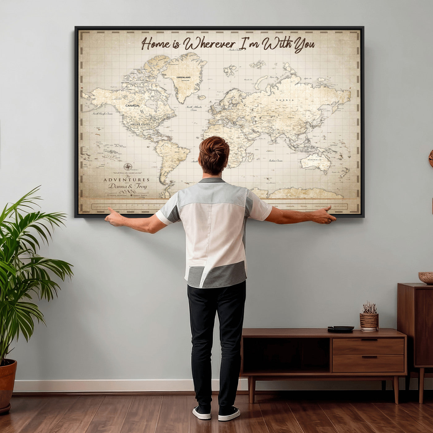 40086720-MGV-CV-36X24 - Custom Push Pin World Map Canvas Print – Personalized Travel Map Wall Art