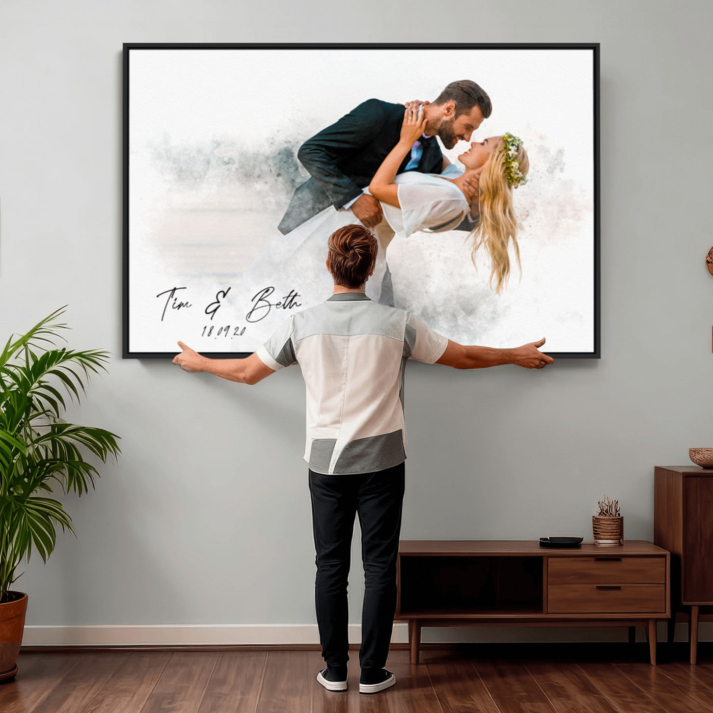 39726003-MGV-CV-36X24 - Watercolor Couple Portrait from Photo, Custom Wedding Anniversary Gift for Wife Husband Parents, Engagement Gift for Friend