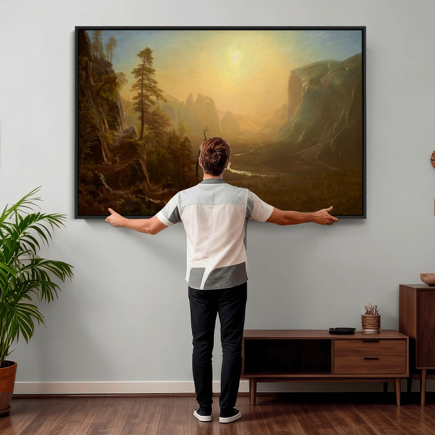 32350988-MGV-CV-36X24 - Albert Bierstadt Among the Sierra Nevada California Yosemite Wall Art Canvas Print, Classic Fine Art Painting Print